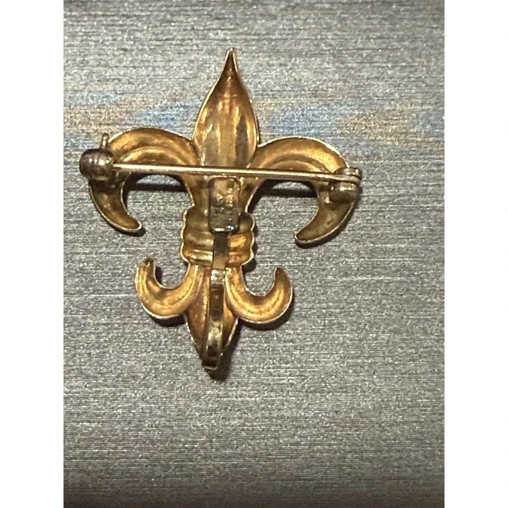 VTG  Flour De Lis Gold Filled Brooch Pin Pendant Rhinestones Brooch 1/20 12K GF‎